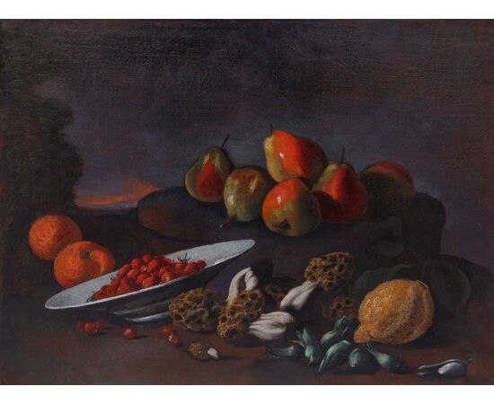 Angelo Maria Rossi detto Il pittore di Carlo Torre o Lo pseudo-Fardella (documentato tra il 1665 e il 1701), Natura morta con frutta e spugnole