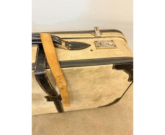 Valigia vintage in pelle e cuoio anni '50, 16x60x37cm