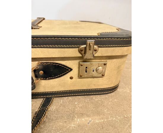 Valigia vintage in pelle e cuoio anni '50, 16x60x37cm