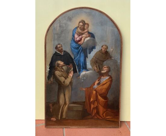 Giulio Carpioni (Venice 1613 - Vicenza 1678) - Madonna with Child among Saints Joseph, Francis, Dominic, and Anthony of Padua.