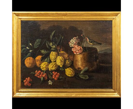 Circle of Giovanni Battista Ruoppolo (Naples, 1629 – 1697), Still Life with Fruit and Bird