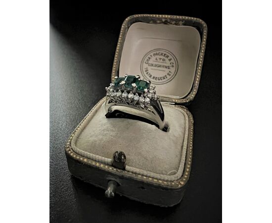 Platinum Ring with Emeralds and Diamonds