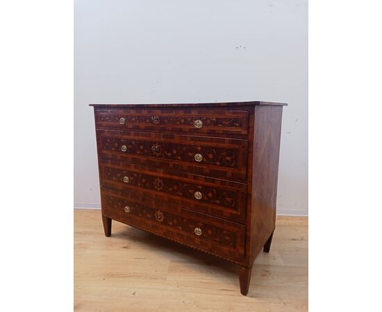 Louis XVI directoire inlaid chest of drawers in walnut and maple - chest of drawers - late 18th century / 1700s