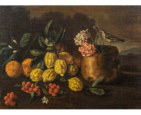 Circle of Giovanni Battista Ruoppolo (Naples, 1629 – 1697), Still Life with Fruit and Bird