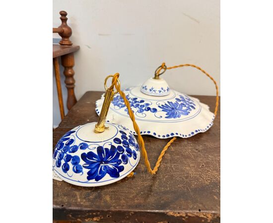 Pair of hand-painted ceramic chandeliers, 20th century, 30x7cm