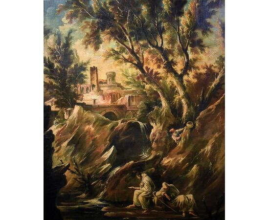 Fantastic landscape with friars and figures