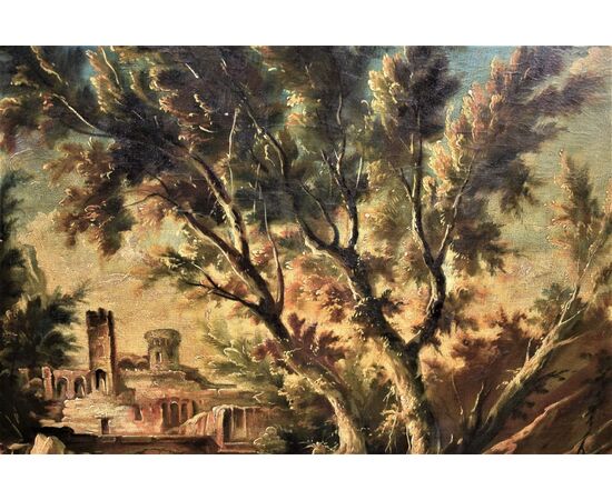 Fantastic landscape with friars and figures