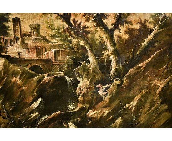 Fantastic landscape with friars and figures