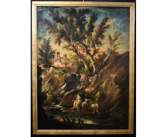 Fantastic landscape with friars and figures