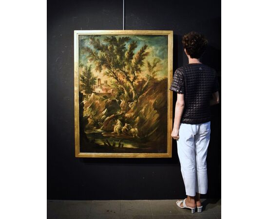 Fantastic landscape with friars and figures