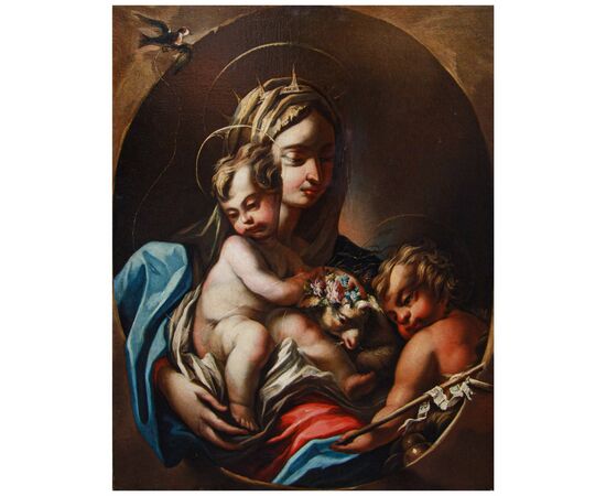 Genoese School, 17th century, Madonna with Child, Saint John and Goldfinch