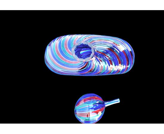 Round blown glass bottle with multicolored spiral bands. Ve.Art.Murano.