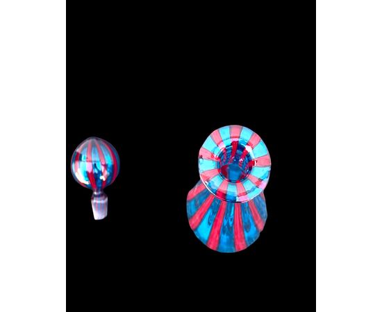 Glass bottle with red and blue vertical stripes. Ve.Art, Murano.