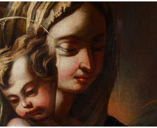 Genoese School, 17th century, Madonna with Child, Saint John and Goldfinch