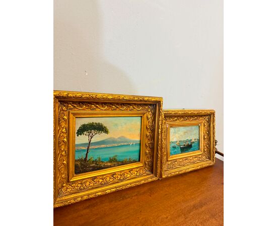 Pair of antique paintings from the Neapolitan school, oil on panel, late 19th century, 28x32cm