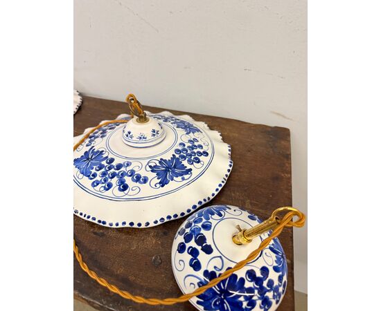 Pair of hand-painted ceramic chandeliers, 20th century, 30x7cm