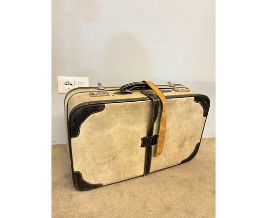 Valigia vintage in pelle e cuoio anni '50, 16x60x37cm