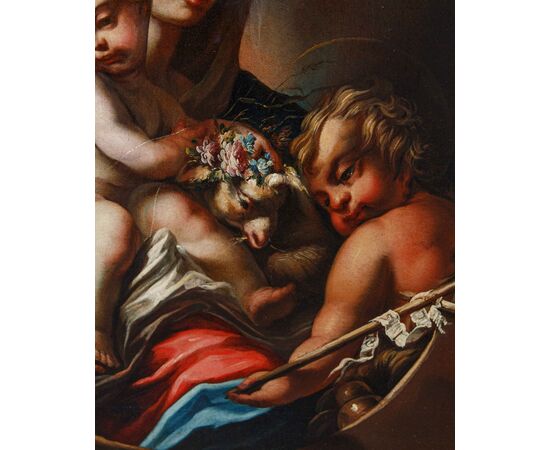Genoese School, 17th century, Madonna with Child, Saint John and Goldfinch