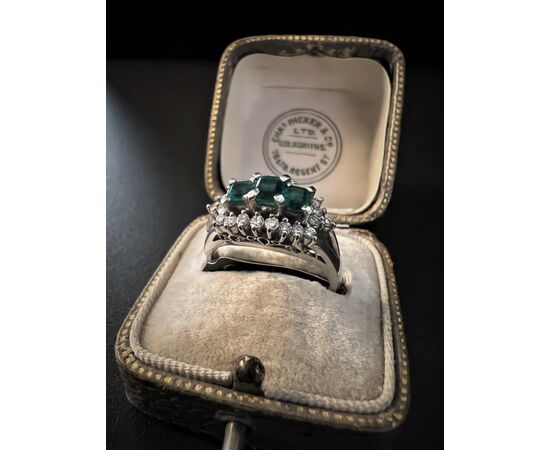 Platinum Ring with Emeralds and Diamonds