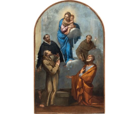 Giulio Carpioni (Venice 1613 - Vicenza 1678) - Madonna with Child among Saints Joseph, Francis, Dominic, and Anthony of Padua.