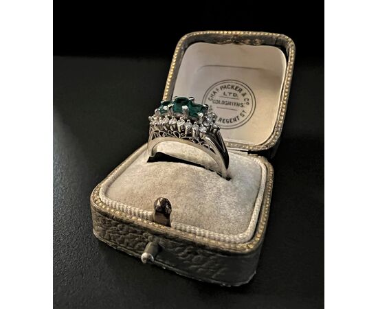 Platinum Ring with Emeralds and Diamonds