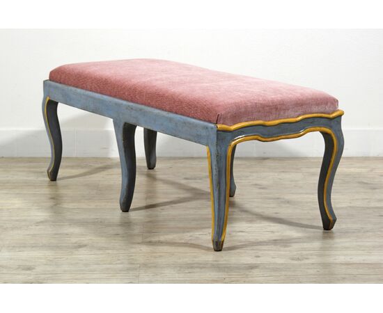 Panca in legno intagliato e laccato, Epoca Barocchetto, Piemonte, metà XVIII secolo