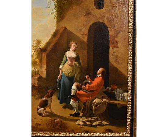 A gallant scene at the entrance of an inn, Jan Vermeer of Utrecht (Schoonhoven, c. 1630 - 1692) follower