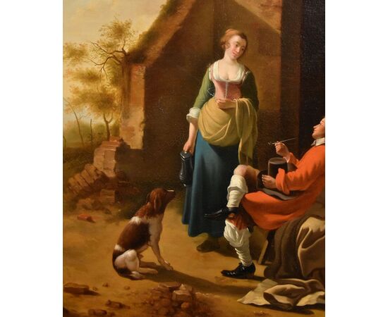A gallant scene at the entrance of an inn, Jan Vermeer of Utrecht (Schoonhoven, c. 1630 - 1692) follower