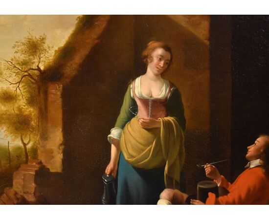A gallant scene at the entrance of an inn, Jan Vermeer of Utrecht (Schoonhoven, c. 1630 - 1692) follower