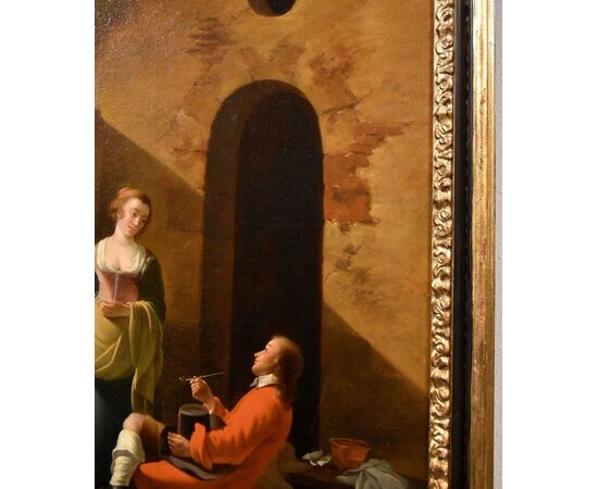 A gallant scene at the entrance of an inn, Jan Vermeer of Utrecht (Schoonhoven, c. 1630 - 1692) follower