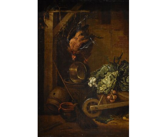 Courtyard with still life of animals and fruit, Adriaen de Gryef (Leiden 1657 - Brussels 1722) Signed 'A Gryeff f'(ecit) - in the center on the left
