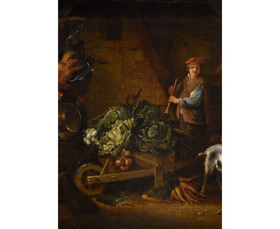 Courtyard with still life of animals and fruit, Adriaen de Gryef (Leiden 1657 - Brussels 1722) Signed 'A Gryeff f'(ecit) - in the center on the left
