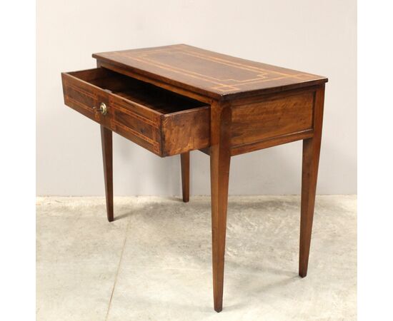 Antico scrittoio tavolino console Luigi XVI in noce intarsiato - Italia epoca '700