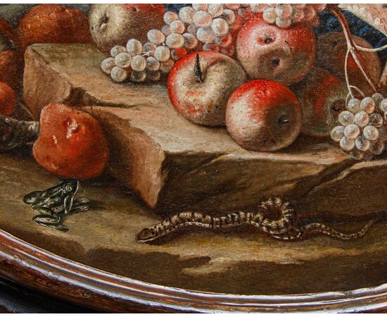 Emilian school, 18th century, Still life with hoopoe, frog and snake