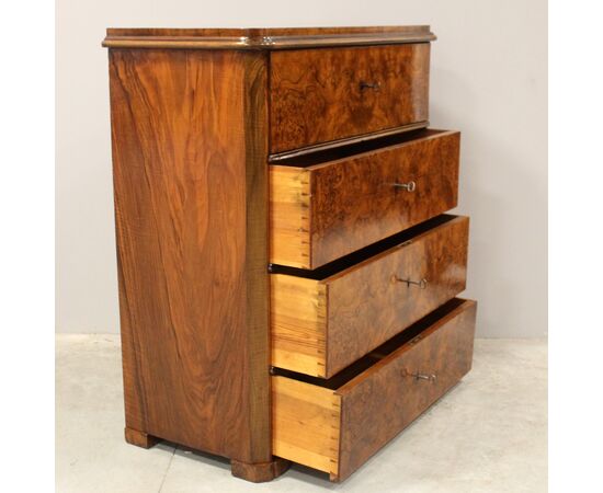 Antique Biedermeier walnut chest of drawers, flap desk - 19th century