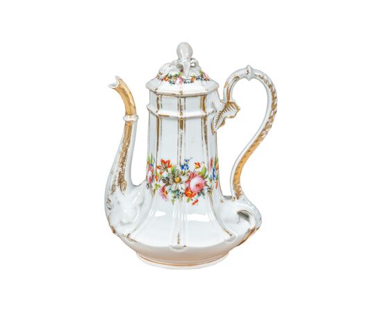 Polychrome porcelain coffee pot. Italy, early 20th century.