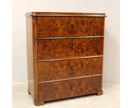 Antique Biedermeier walnut chest of drawers, flap desk - 19th century