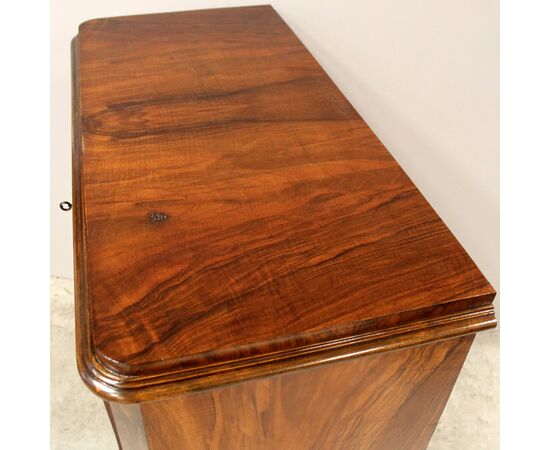 Antique Biedermeier walnut chest of drawers, flap desk - 19th century