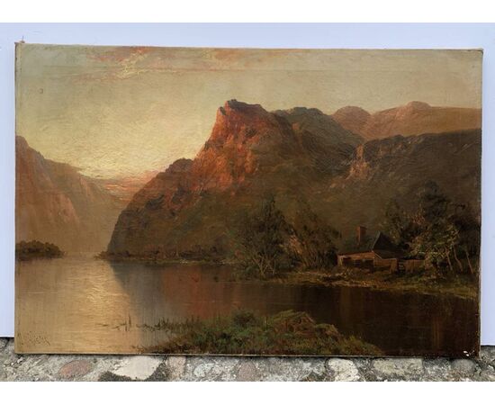 British painter (late 19th century) - View of Loch Lomond at sunset.