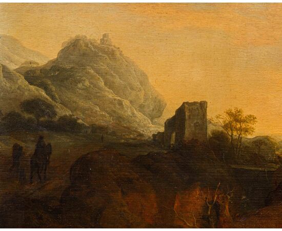 18th-century Flemish painter, Path with travelers