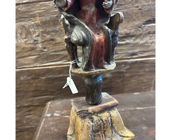 Antique sculpture of the Madonna on the throne. Polychrome painted, 17th century, h 35