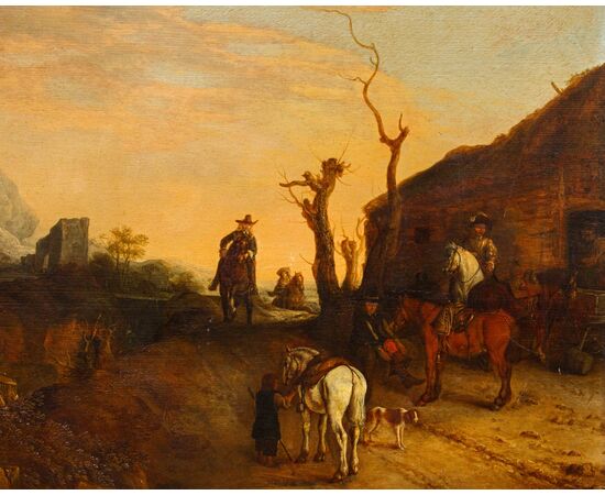 18th-century Flemish painter, Path with travelers