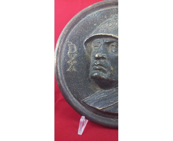 Bronze plaque depicting Benito Mussolini