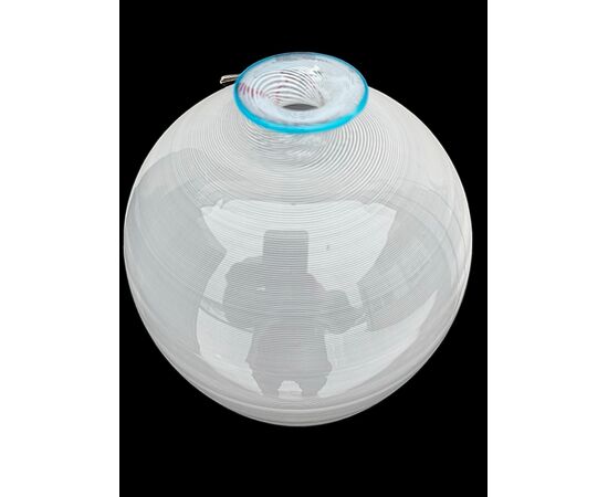 Lightweight blown glass vase with a thousand stripes in half filigree. Barovier & Toso manufacture. Murano.
