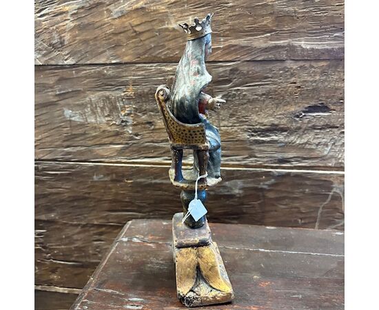 Antique sculpture of the Madonna on the throne. Polychrome painted, 17th century, h 35