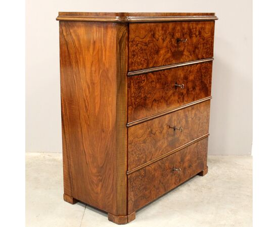 Antique Biedermeier walnut chest of drawers, flap desk - 19th century
