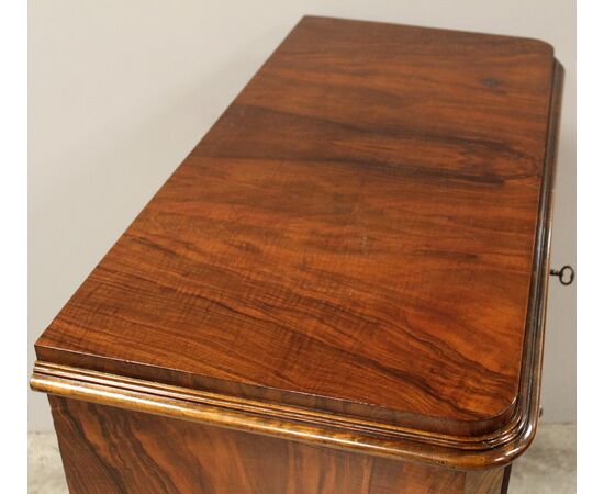 Antique Biedermeier walnut chest of drawers, flap desk - 19th century