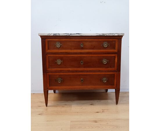 Louis XVI Directoire walnut chest of drawers with marble top - dresser - late 18th century/1700s - 103cm!
