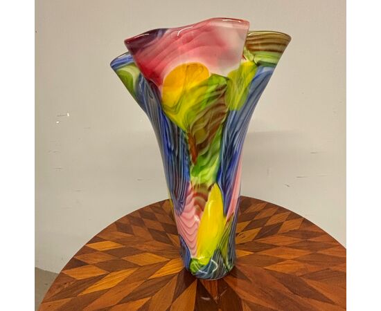 Grande vaso vetro  di Murano Multicolore a fiore . anni 80 . h 48
