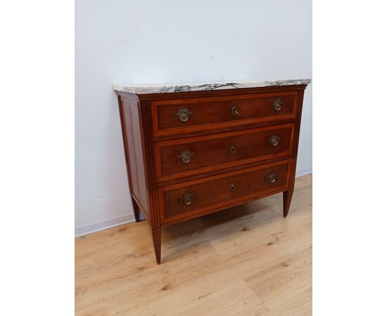 Louis XVI Directoire walnut chest of drawers with marble top - dresser - late 18th century/1700s - 103cm!